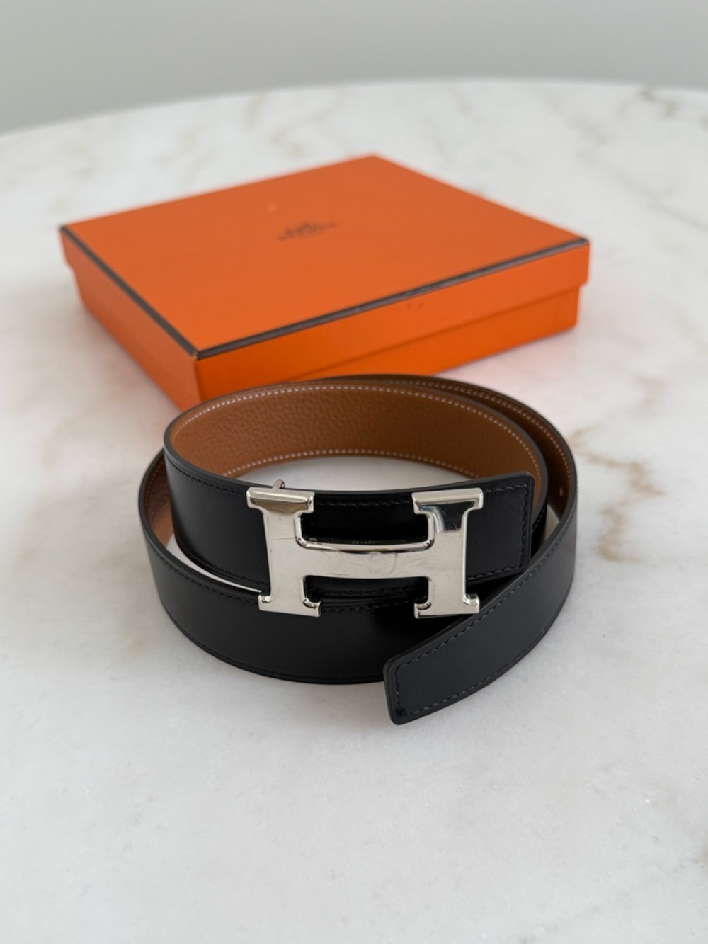 Hermès Mini H Belt Size 75 Noir/Gold Reversible Strap + Buckle